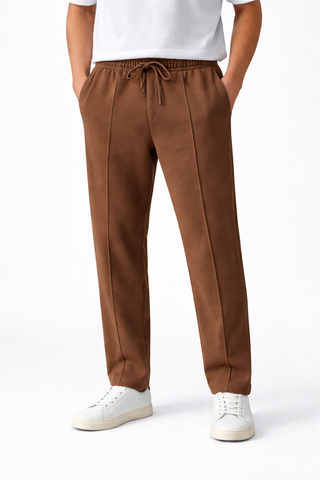 PINTUCK STRAIGHT FIT TROUSER - BROWN
