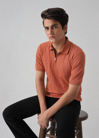 DROP NEEDLE ZIP POLO | RUST