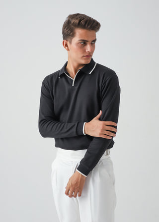 CLASSIC FULL SLEEVES POLO - BLACK