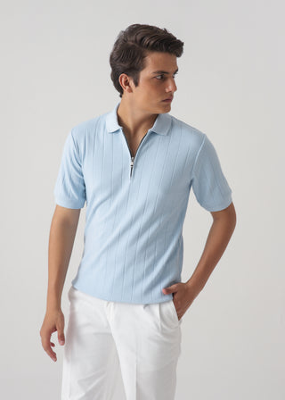 DROP NEEDLE ZIP POLO | ICE BLUE