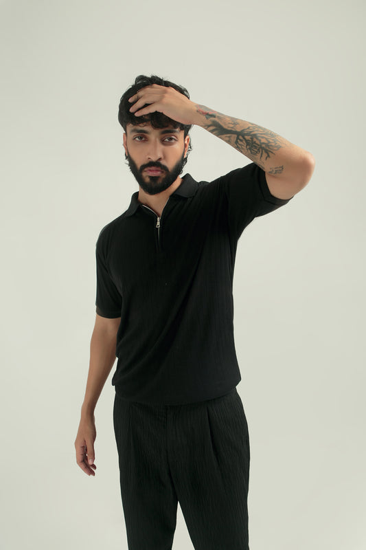 DROP NEEDLE ZIP POLO | BLACK