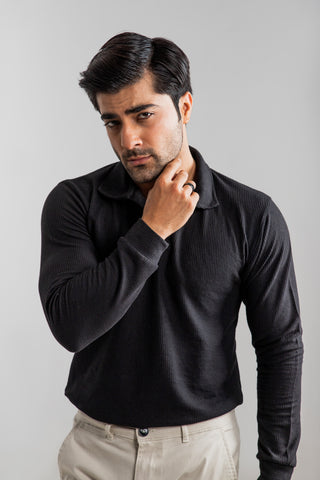 TEXTURED POLO SHIRT | BLACK