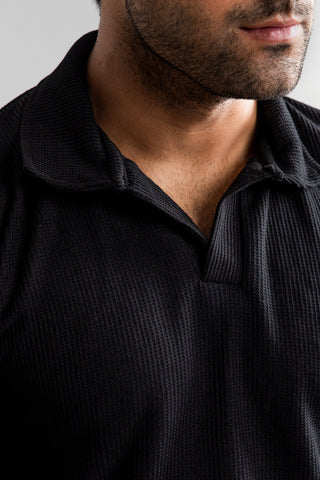 TEXTURED POLO SHIRT | BLACK