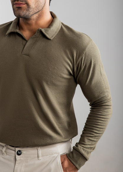 TEXTURED POLO SHIRT | OLIVE