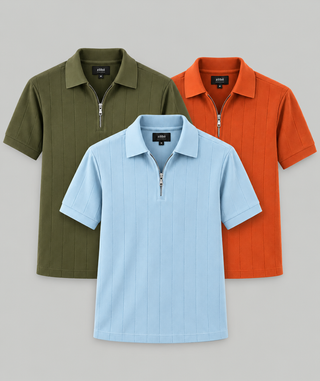 DROP NEEDLE ZIP POLO - PACK OF 3